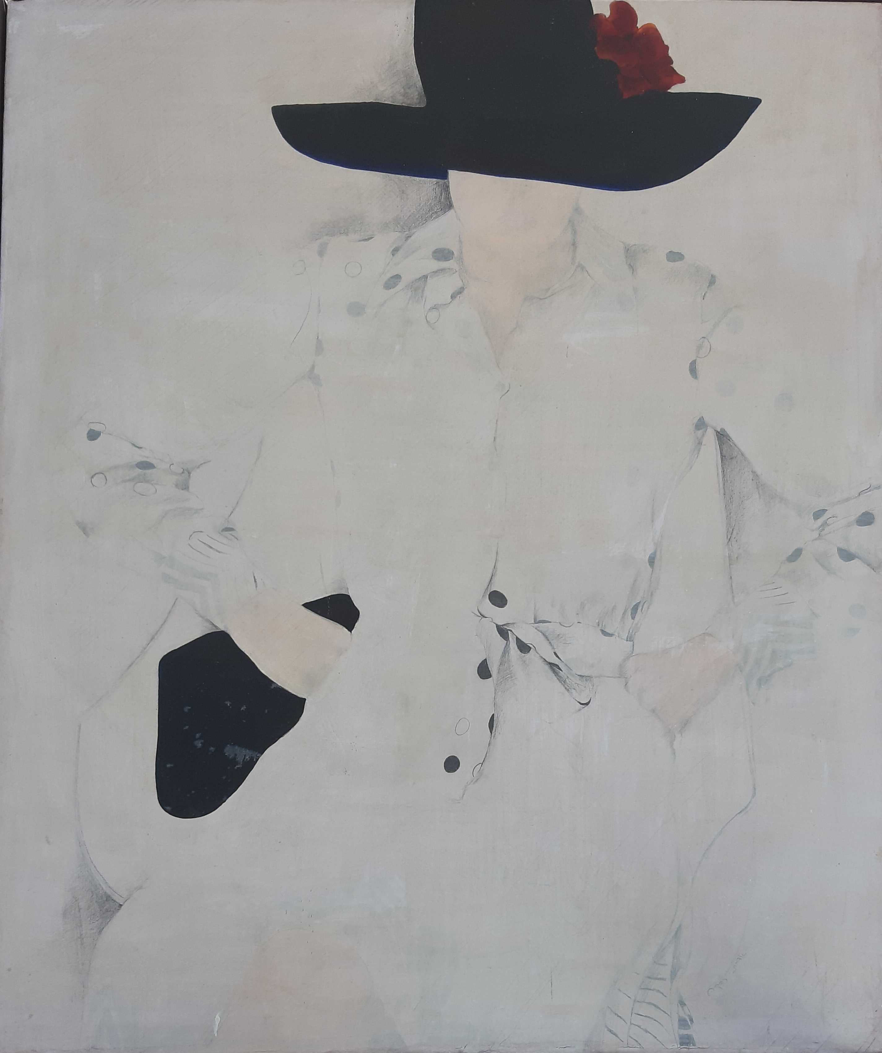 Woman with a black hat, acrylic, Rivka Aderet Myers